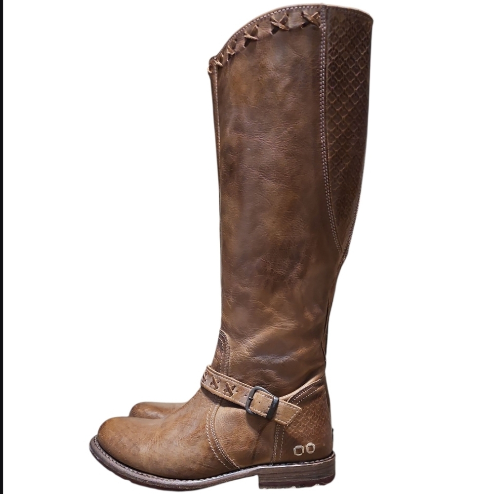 Bed/Stu Glaye Tan Leather Buckle Distressed Ridding Boots - Picture 3 of 14